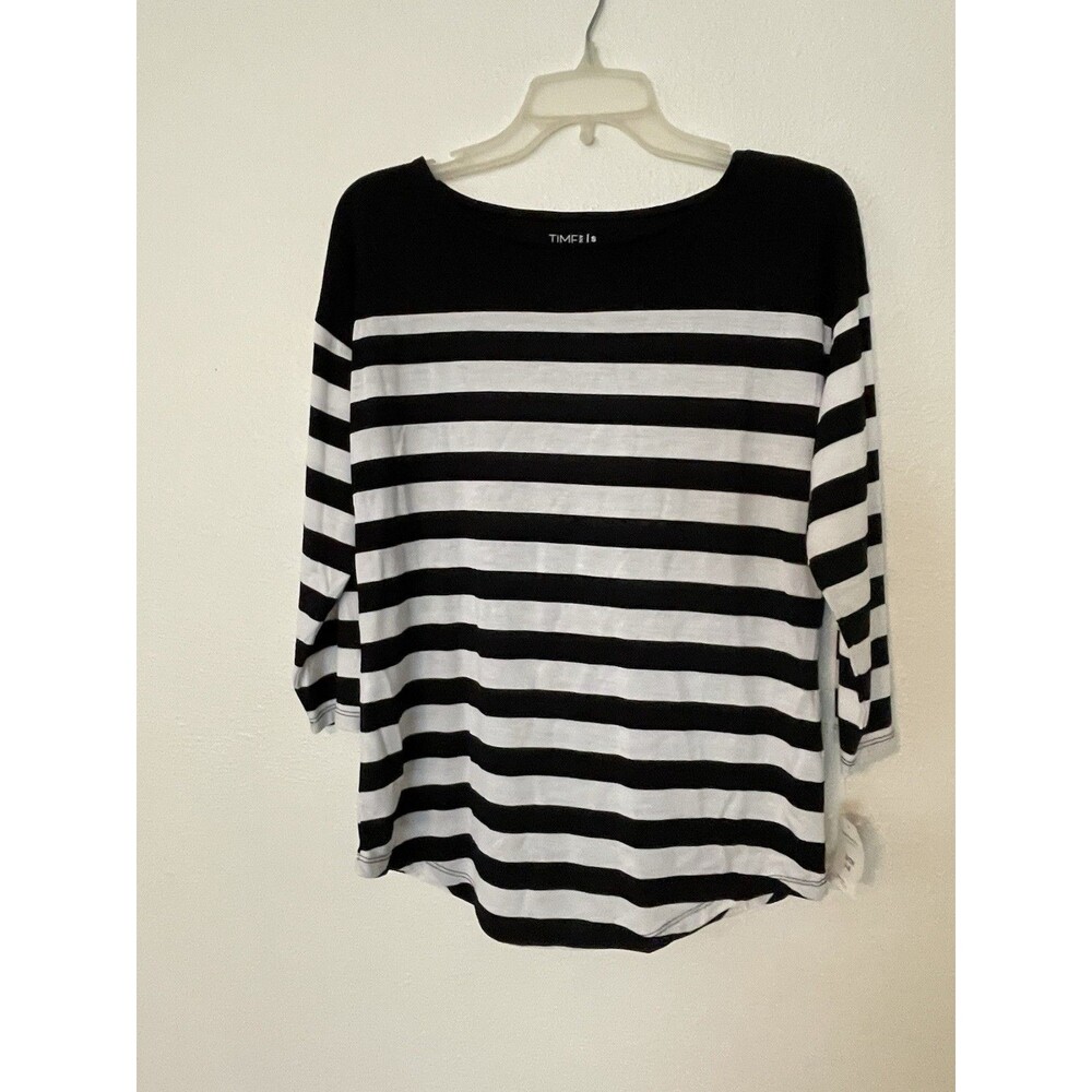 Time And Tru Harvest Boat Neck Relaxed Fit Striped 3/4 Sleeve Top Small “NEW”